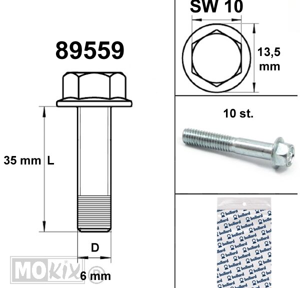Flens Frame Bouten SW10 M6x35  Blank  10st - Bollard