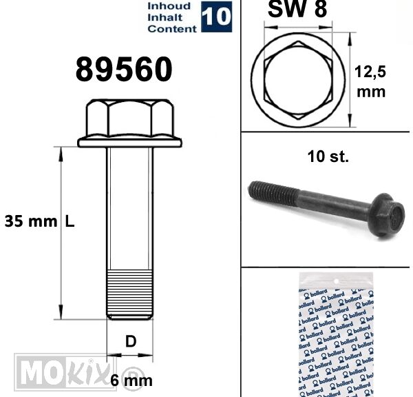 Flens Carter Bouten SW 8 M6x35  Zwart  10st - Bollard