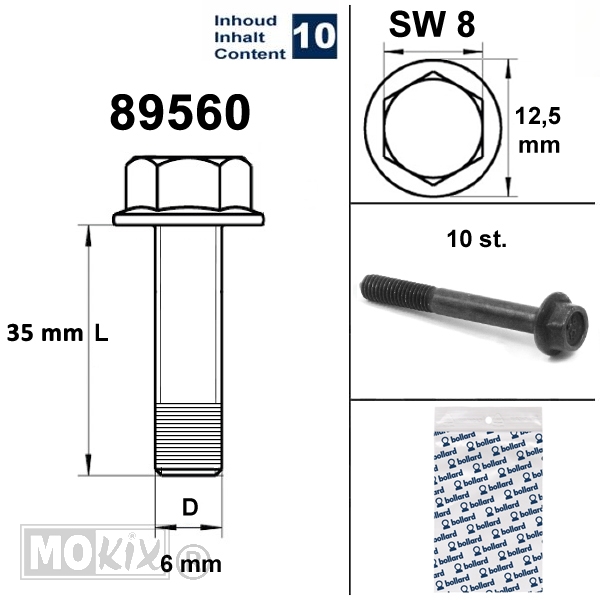 Flens Carter Bouten SW 8 M6x35 Zwart 10st - Bollard