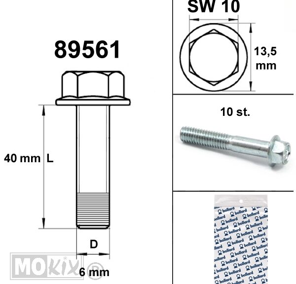 Flens Frame Bouten SW10 M6x40  Blank  10st - Bollard
