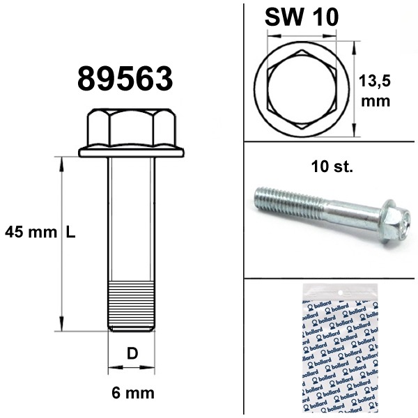 Flens Frame Bouten SW10 M6x45 Blank 10st - Bollard