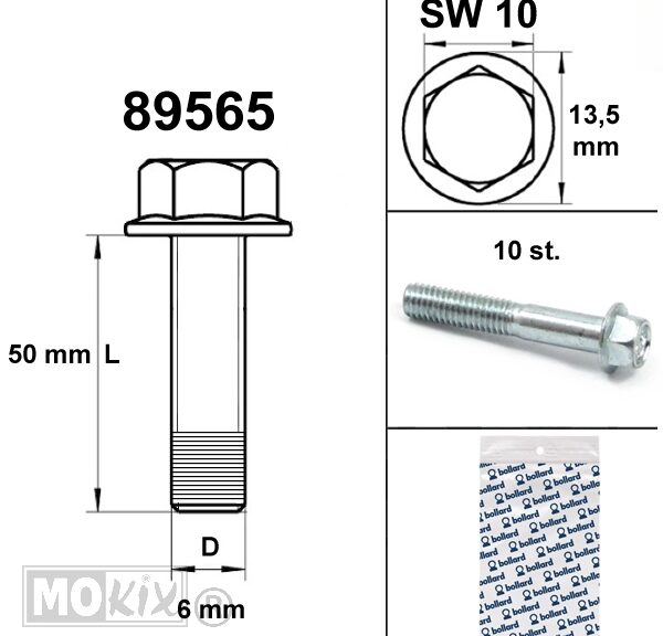 Flens Frame Bouten SW10 M6x50  Blank  10st - Bollard