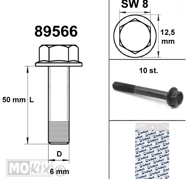 Flens Carter Bouten SW 8 M6x50  Zwart  10st - Bollard