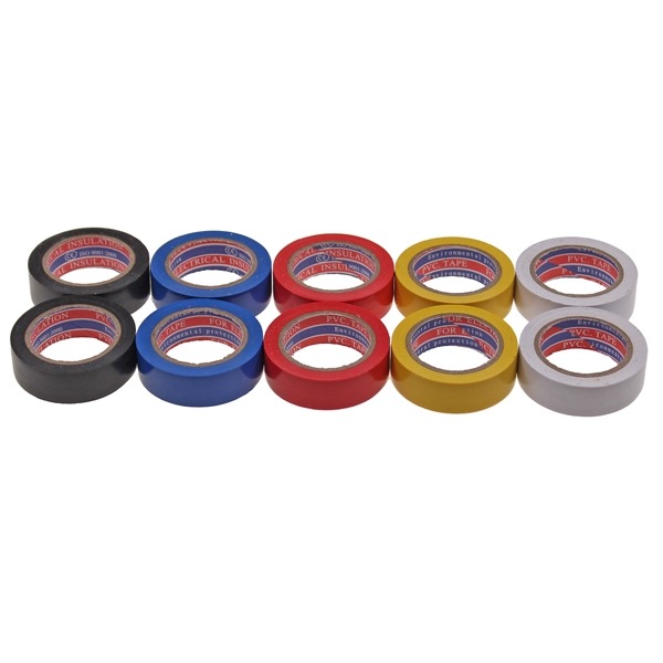 PVC Tape Zwart/Rood/Geel/Blauw/WIT 10stuks