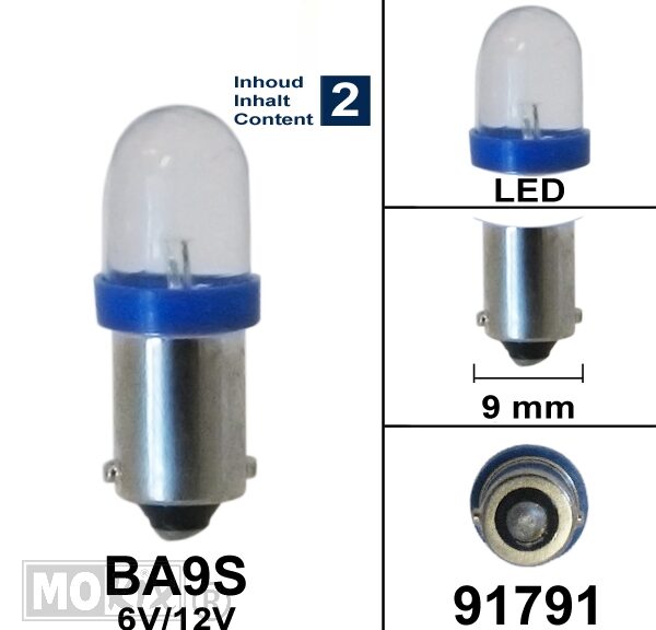 Lamp BA9S  6V/12V LED Blauw Bollard (2)