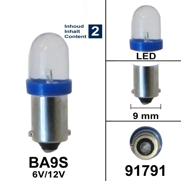 Lamp BA9S 6V/12V LED Blauw Bollard (2)