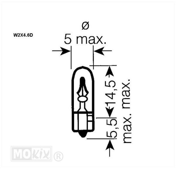 Lamp T05 W2x4.6D 12V 2.0W Osram CE Keur (1)