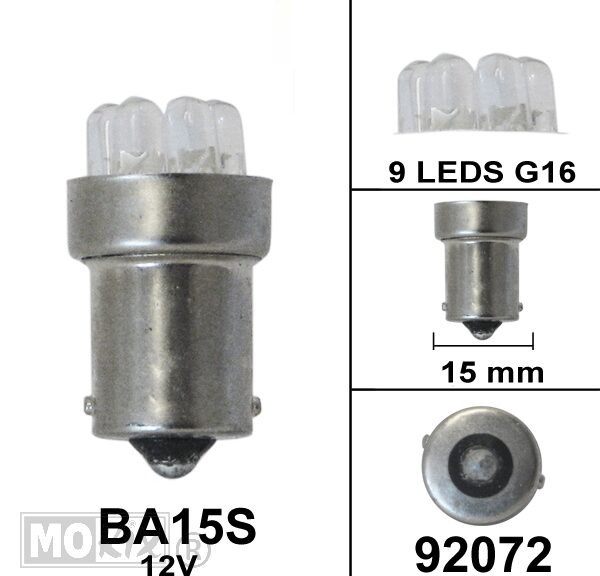 Lamp BA15S 12V 9 Leds G16 Oranje (1) - Bollard