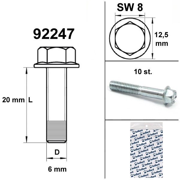 Flens Carter Bouten SW 8 M6x 20 Blank 10st - Bollard