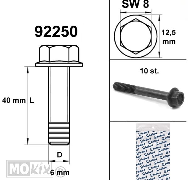 Flens Carter Bouten SW 8 M6x40 Zwart 10st - Bollard