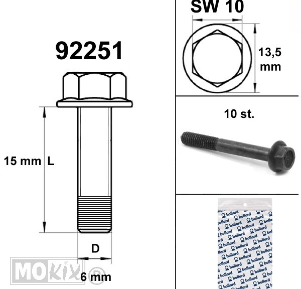 Flens Frame Bouten SW10 M6x15  Zwart  10st - Bollard