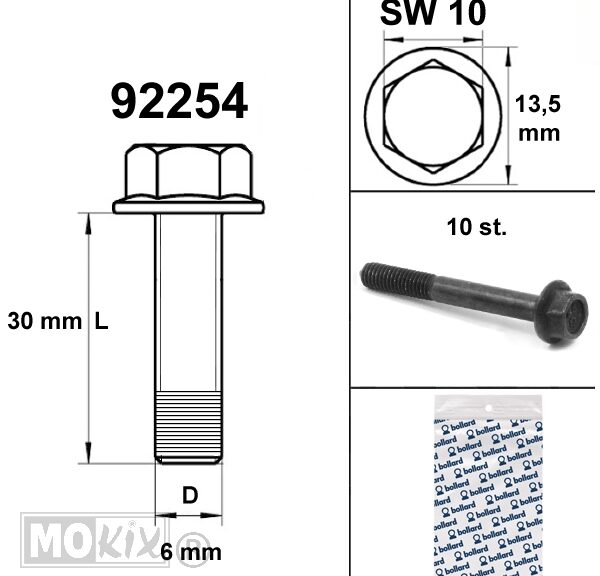 Flens Frame Bouten SW10 M6x30  Zwart  10st - Bollard