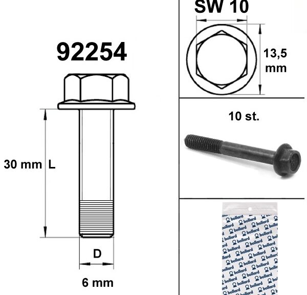 Flens Frame Bouten SW10 M6x30 Zwart 10st - Bollard