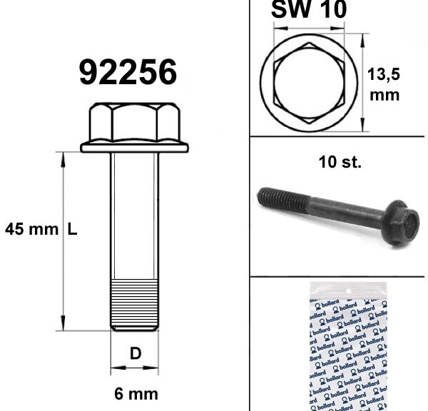 Flens Frame Bouten SW10 M6x45  Zwart  10st - Bollard