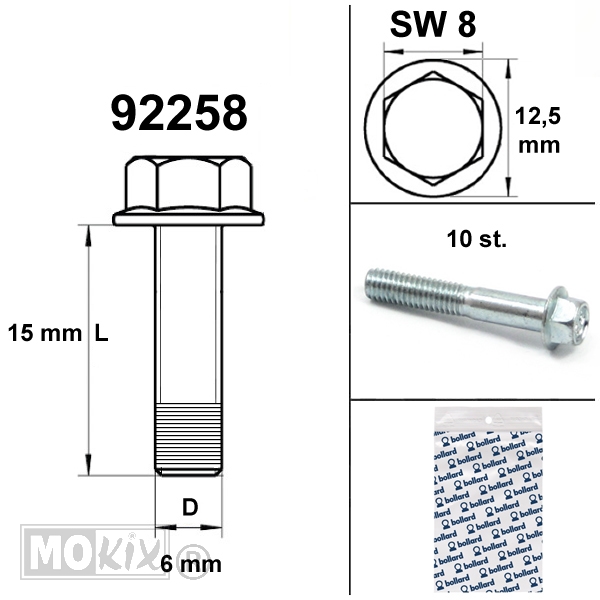 Flens Carter Bouten SW 8 M6x 15 Blank 10st - Bollard