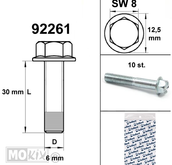 Flens Carter Bouten SW 8 M6x 30 Blank 10st - Bollard