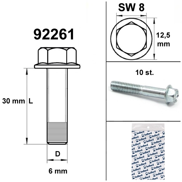 Flens Carter Bouten SW 8 M6x 30 Blank 10st - Bollard