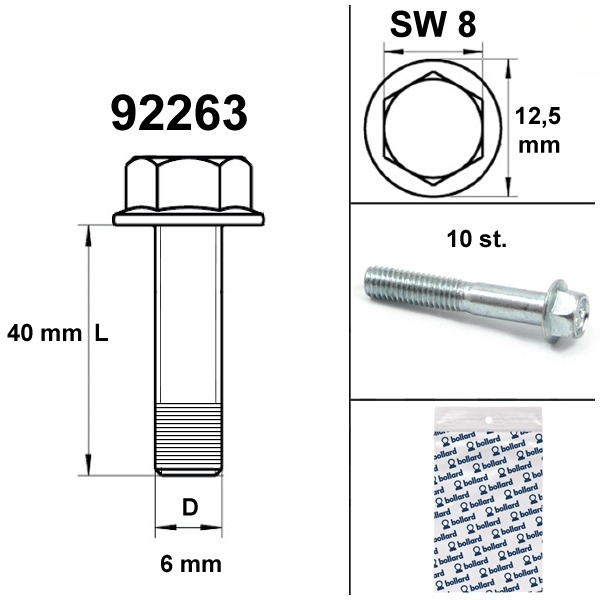 Flens Carter Bouten SW 8 M6x 40 Blank 10st - Bollard