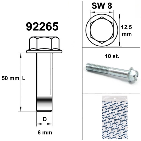 Flens Carter Bouten SW 8 M6x 50 Blank 10st