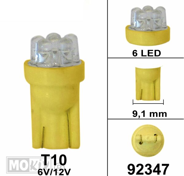 Lampe T10 6V/12V 6 LED Orange Pullert (1)