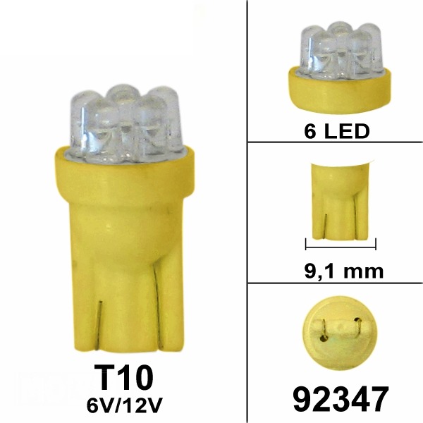 Lamp T10 6V/12V 6 LED Oranje Bollard (1)