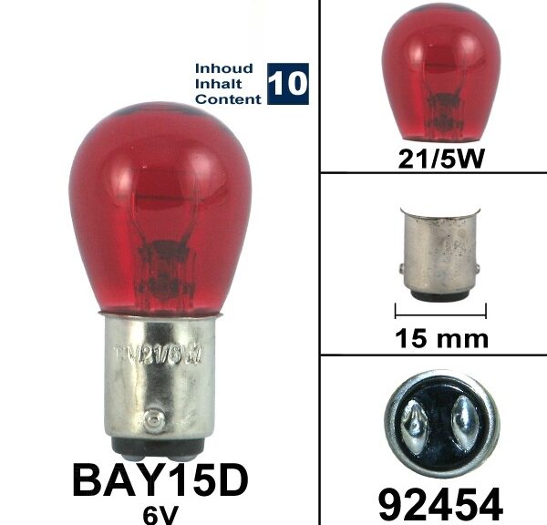 Lamp BAY15D 12V 21/5W Rood (10) - Bollard
