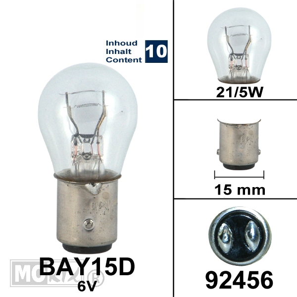 Lamp BAY15D 6V 21/5W (10) - Bosma