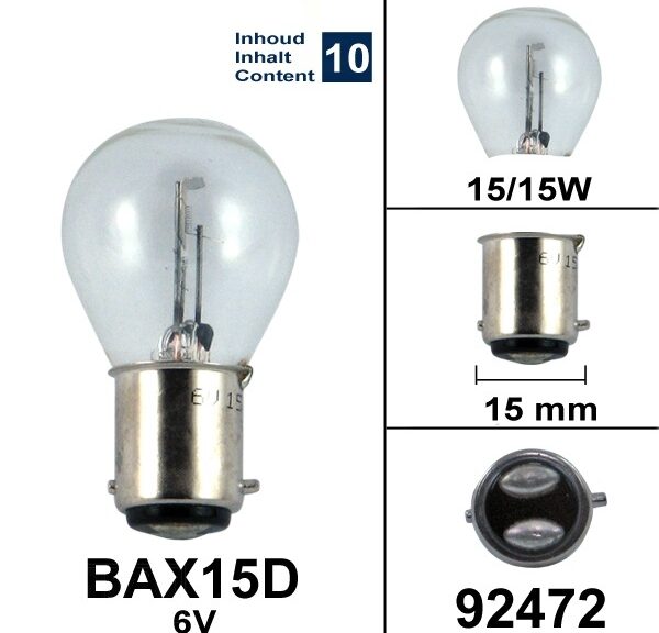 Lamp BAX15D  6V 15/15W (10) - Bollard