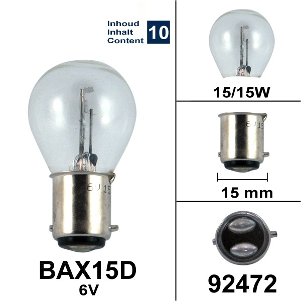 Lamp BAX15D 6V 15/15W (10) - Bollard