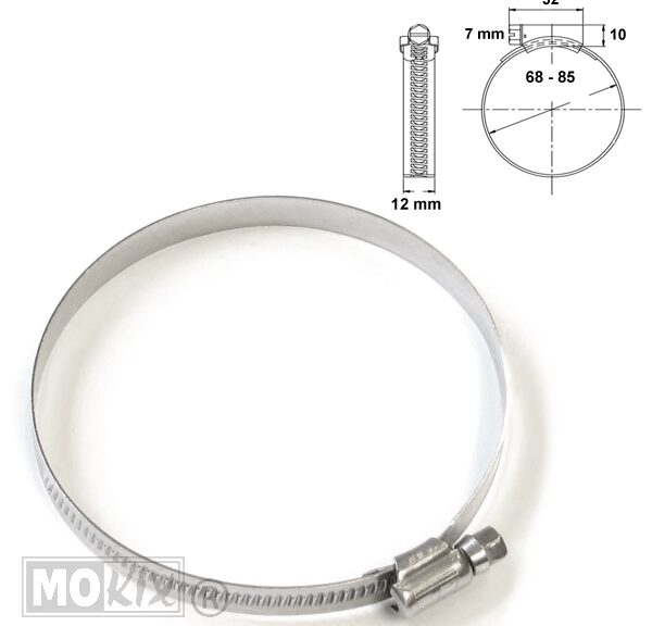 Slangklem 12mm RVS 68x85mm Per Stuk