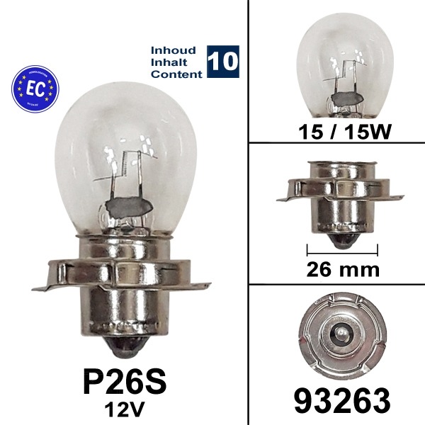 Lamp P26S 12V 15W CE (10) - Bollard