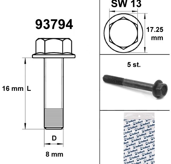 Flens Frame Bouten SW13 M8x16 Zwart 5st - Bollard