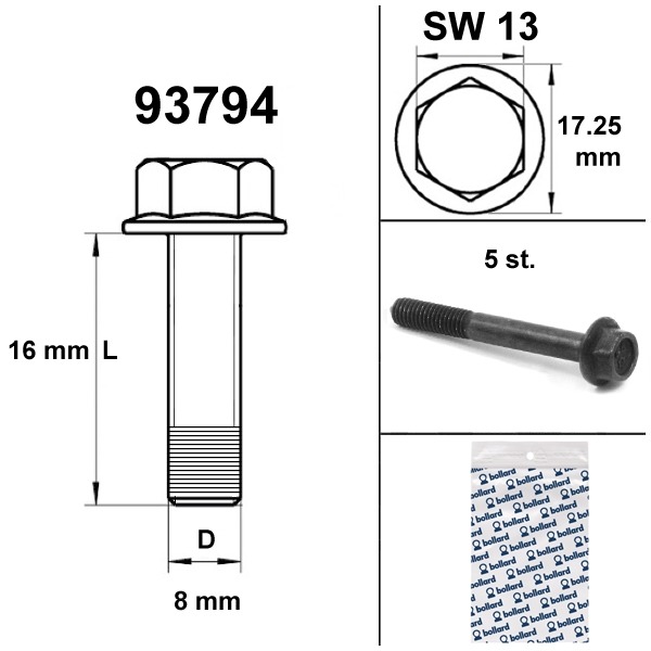 Flens Frame Bouten SW13 M8x16 Zwart 5st - Bollard