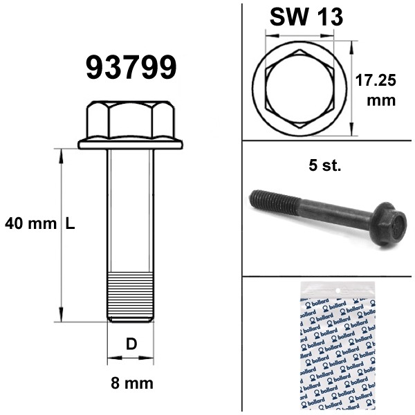 Flens Frame Bouten SW13 M8x40 Zwart 5st - Bollard
