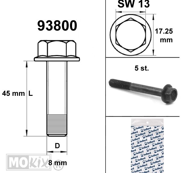 Flens Frame Bouten SW13 M8x45 Zwart 5st - Bollard