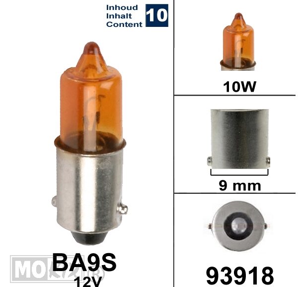 Lamp BA9S 12V 10W Oranje (10)