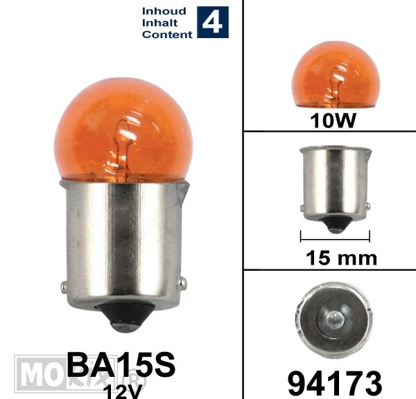 Lamp BA15S 12V 10W Oranje CE (4) - Bollard