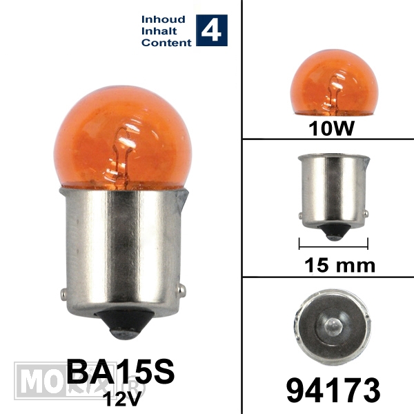 Lamp BA15S 12V 10W Oranje CE (4) - Bollard