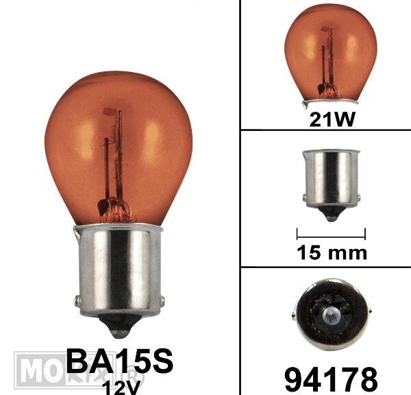 Lamp BA15S 12V 21W CE Keur Amber (1)