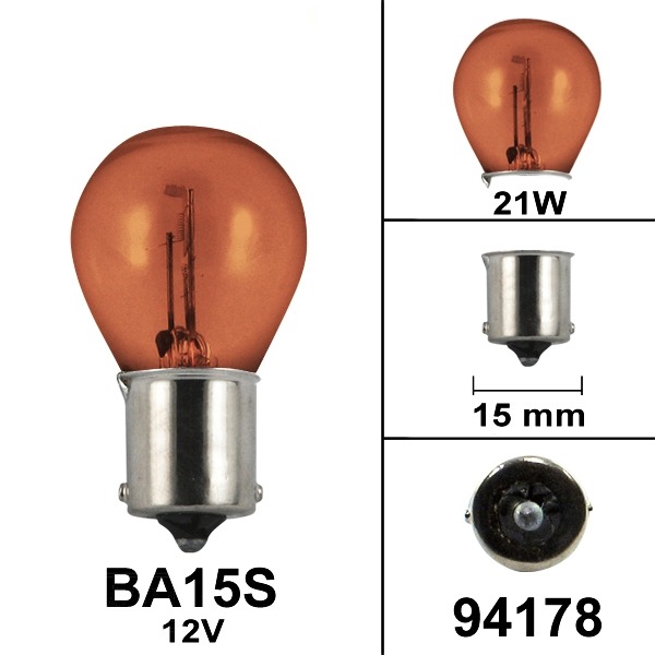 Lamp BA15S 12V 21W CE Keur Amber (1)