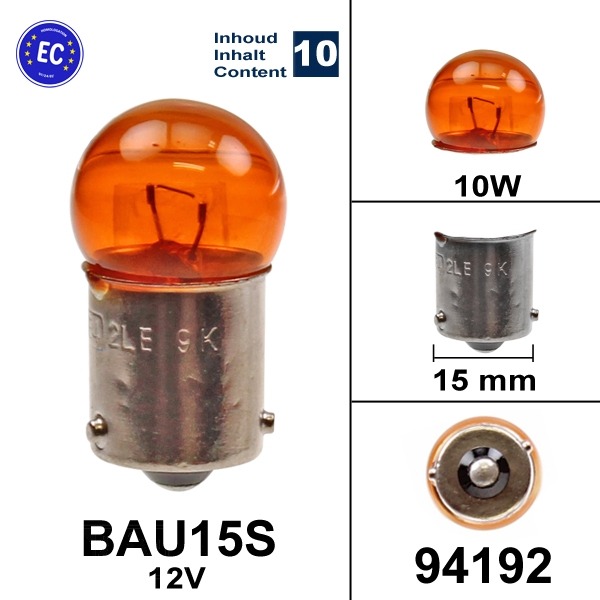 Lamp BAU15S 12V 10W Oranje CE (10) - Bollard
