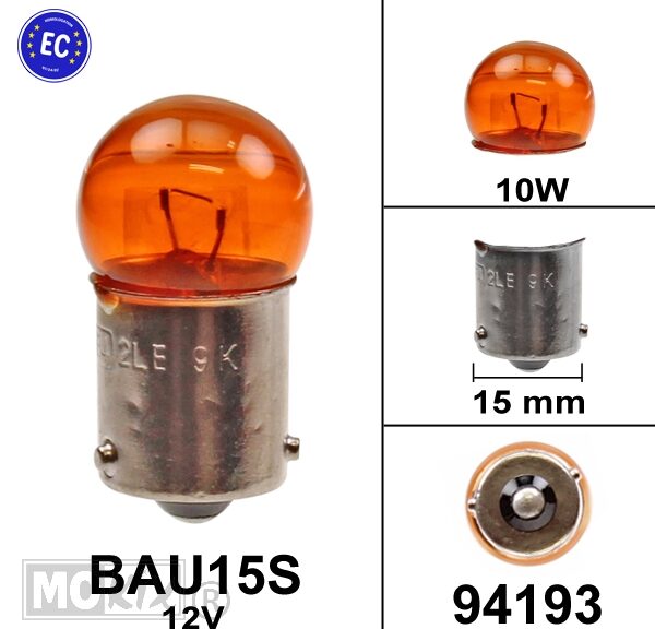 Lamp BAU15S 12V 10W Oranje CE (1) - Bollard