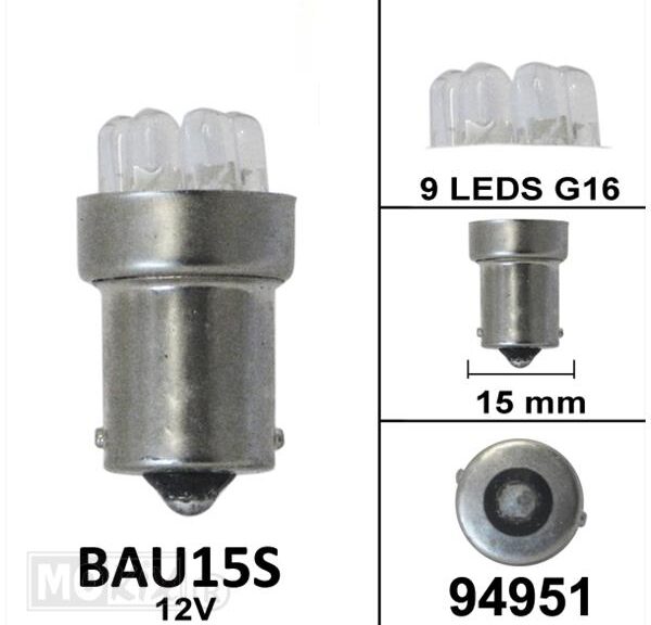 Lamp BAU15S 12V 9 Leds G16 Oranje (1) - Bollard