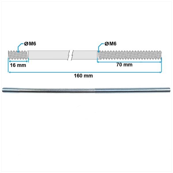 Cilinder Tapeind UNI M6 70mm Draad 160mm (1) - Bollard