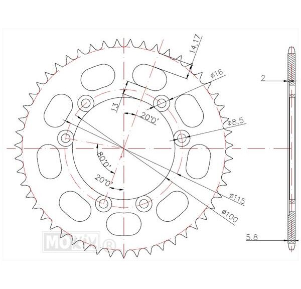 Achtertandwiel Fantic 50 06-"15 Zwart 53t" - IGM