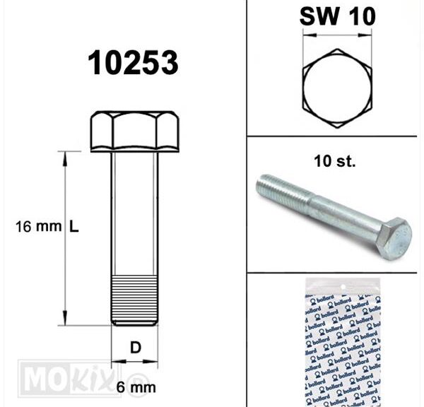 Bout M 6x 16 Elvz 8.8 10stuks - Bollard
