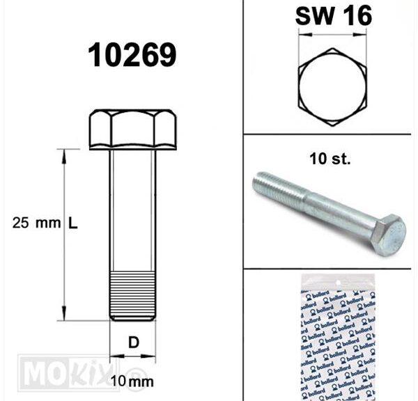 Bout M10x 25 Elvz 8.8 10stuks - Bollard