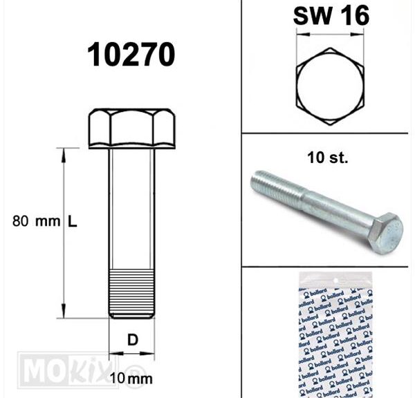 Bout M10x 80 Elvz 8.8 10stuks - Bollard