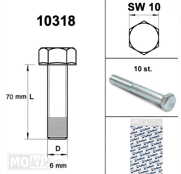 Bout M 6x 70 Elvz 8.8 10stuks - Bollard