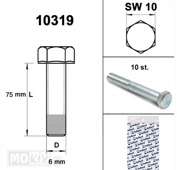Bout M 6x 75 Elvz 8.8 10stuks - Bollard